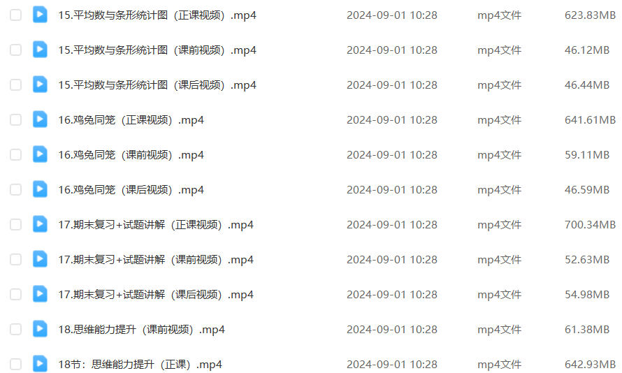 2024小学四年级数学春季班课程百度网盘下载